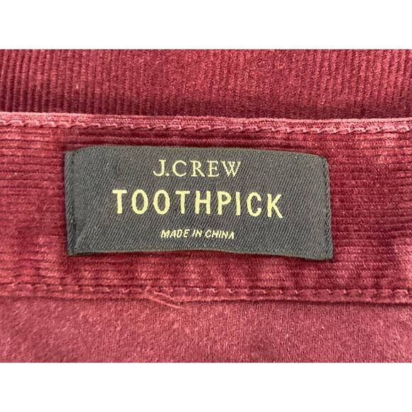 J. Crew Toothpick Size 27 Ankle Burgundy Corduroy Pants Slim Straight Casual - Picture 7 of 9
